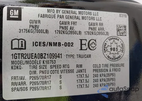 2011 GMC Sierra 1500 Sl z USA, uszkodzony, nr VIN 1GTR2UEA0BZ109941